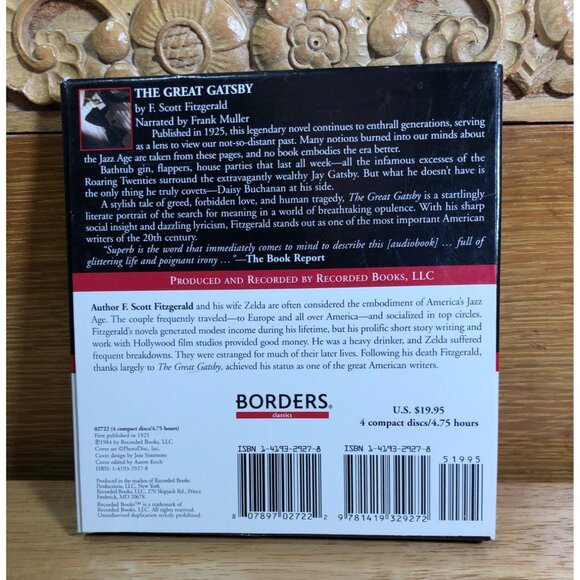 The Great Gatsby Unabridged Audiobook 4 CDs F Scott Fitzgerald Frank Muller - Picture 4 of 4